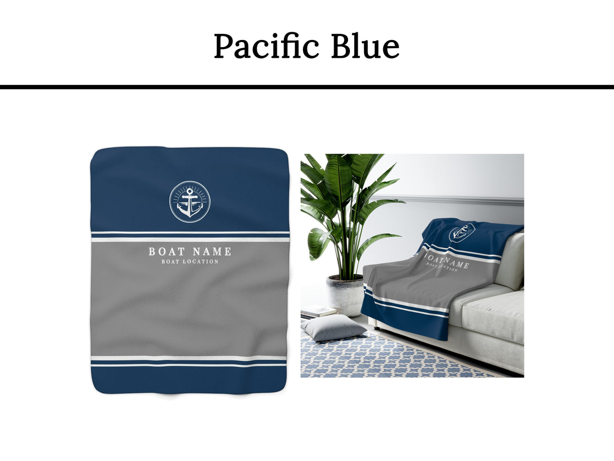 Anchor Boat Blanket, Lake House Sherpa Fleece Blanket, Personalized Boat Gift For Sailor