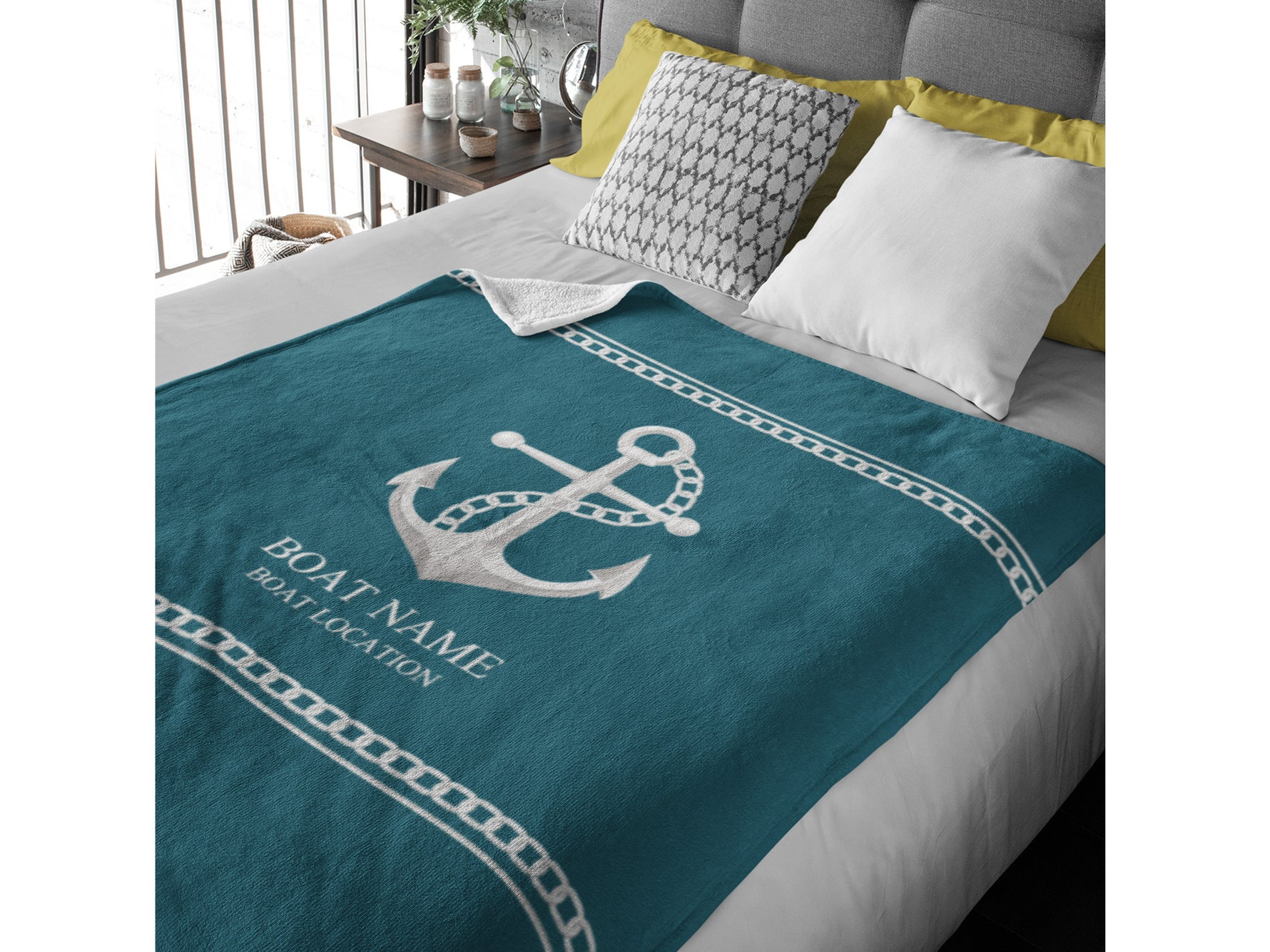 Sailboat Sherpa Blanket, Nautical Gift for Boat Owners, Custon Anchor Throw Blanket