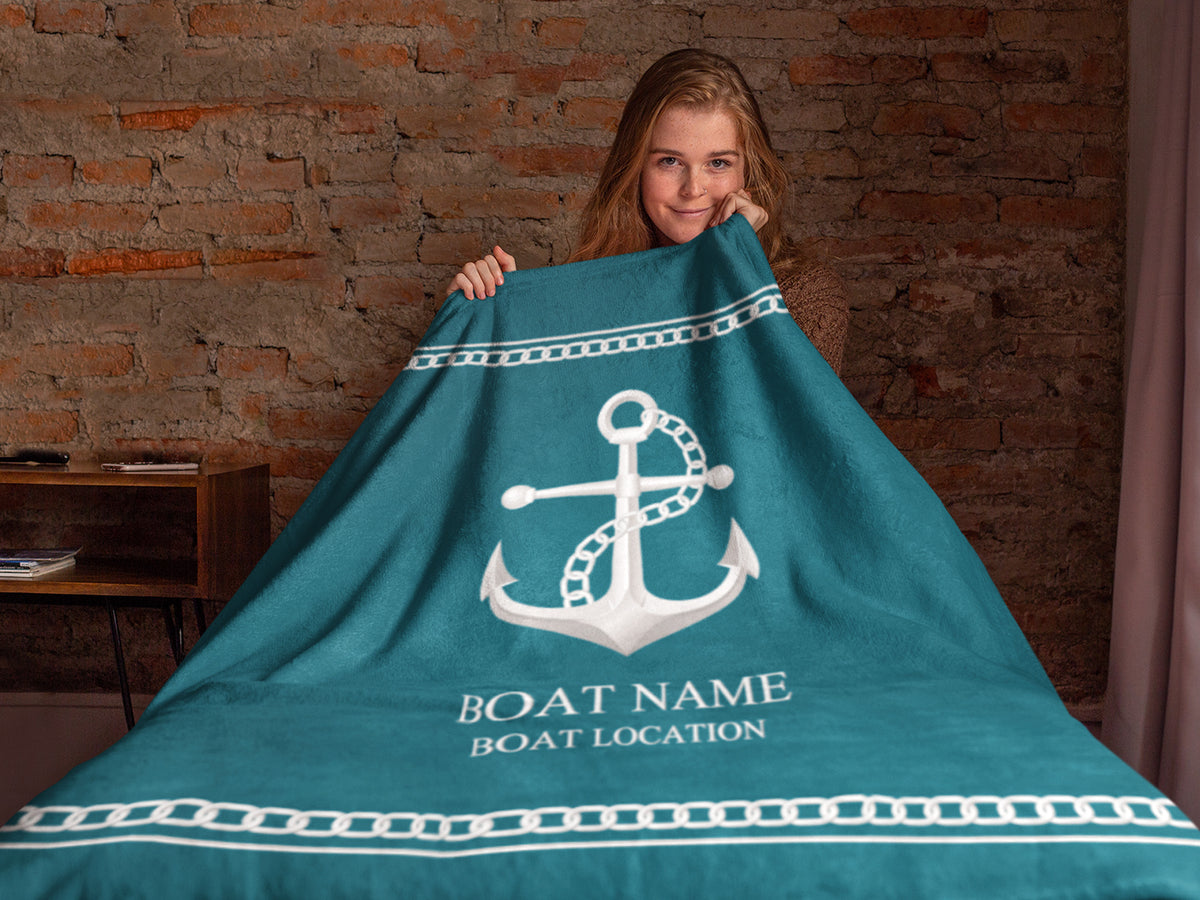 Sailboat Sherpa Blanket, Nautical Gift for Boat Owners, Custon Anchor Throw Blanket