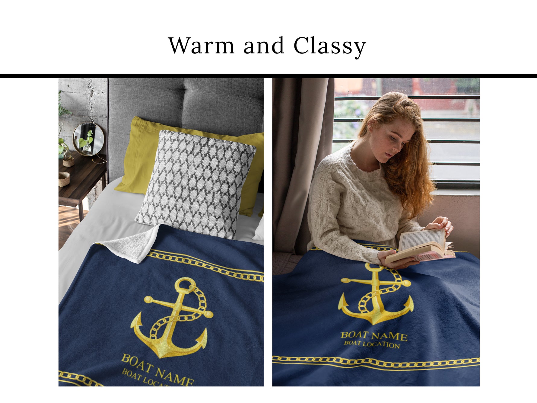 Sherpa Fleece Boat Blanket, Custom Nautical Boat Bedding, Personalized Sailing Boat Gift, Coastal Blanket