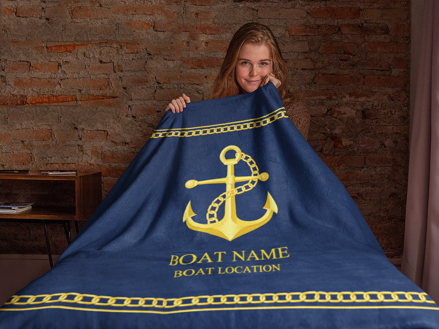 Sherpa Fleece Boat Blanket, Custom Nautical Boat Bedding, Personalized Sailing Boat Gift, Coastal Blanket