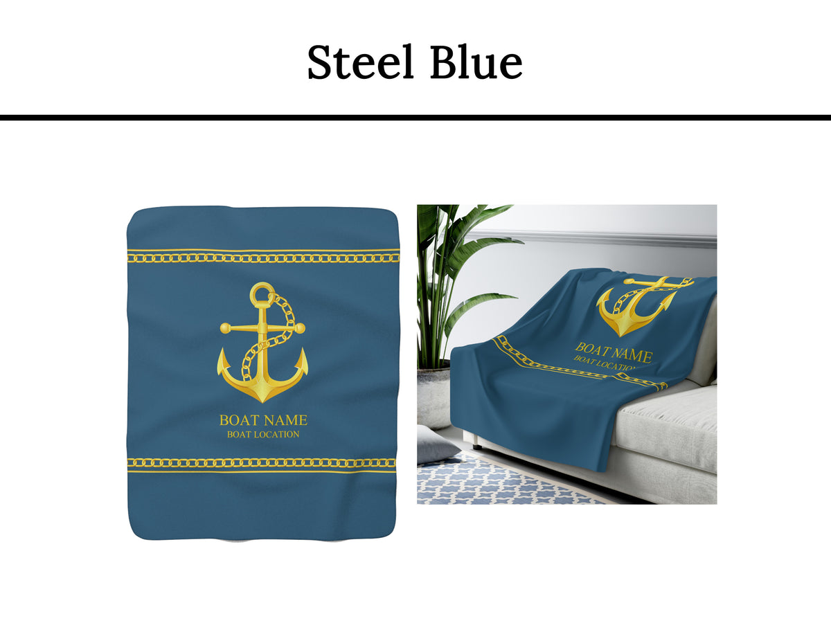 Sherpa Fleece Boat Blanket, Custom Nautical Boat Bedding, Personalized Sailing Boat Gift, Coastal Blanket