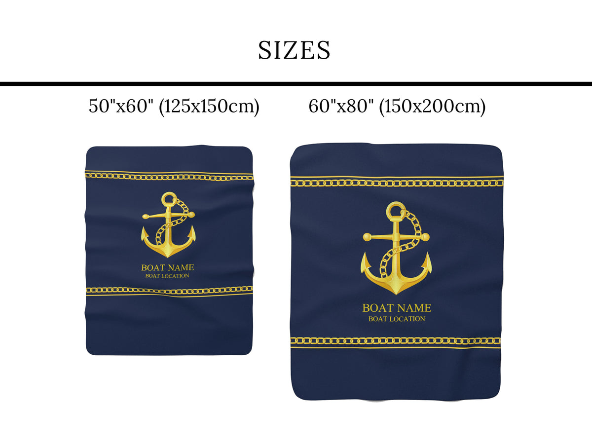 Sherpa Fleece Boat Blanket, Custom Nautical Boat Bedding, Personalized Sailing Boat Gift, Coastal Blanket