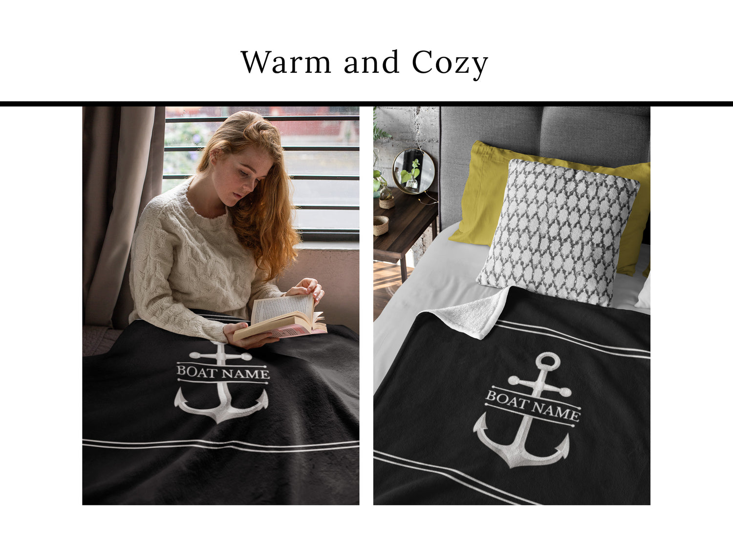 Anchor Plush Blanket, Custom Boat Throw Blanket, Lake House Bedding, Nautical Gift for New Boat Owners