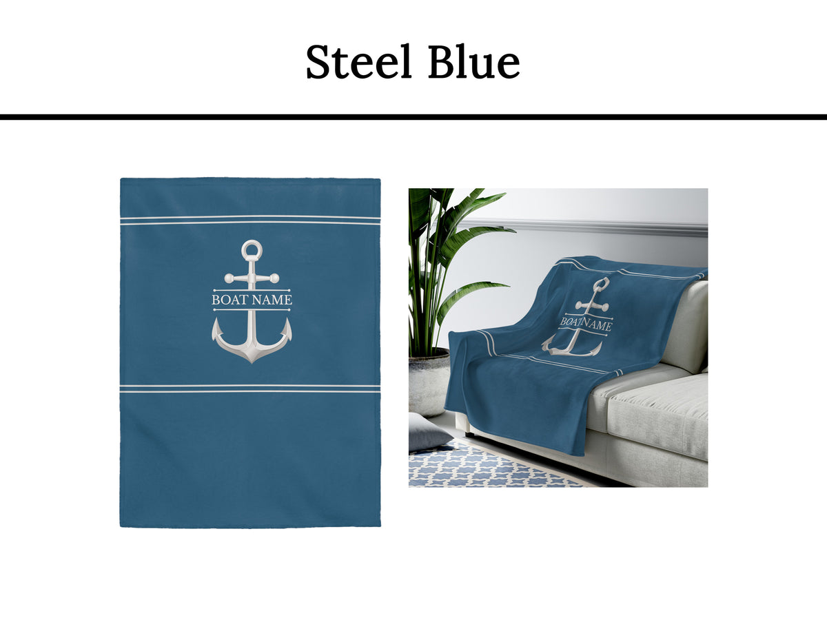 Anchor Plush Blanket, Custom Boat Throw Blanket, Lake House Bedding, Nautical Gift for New Boat Owners