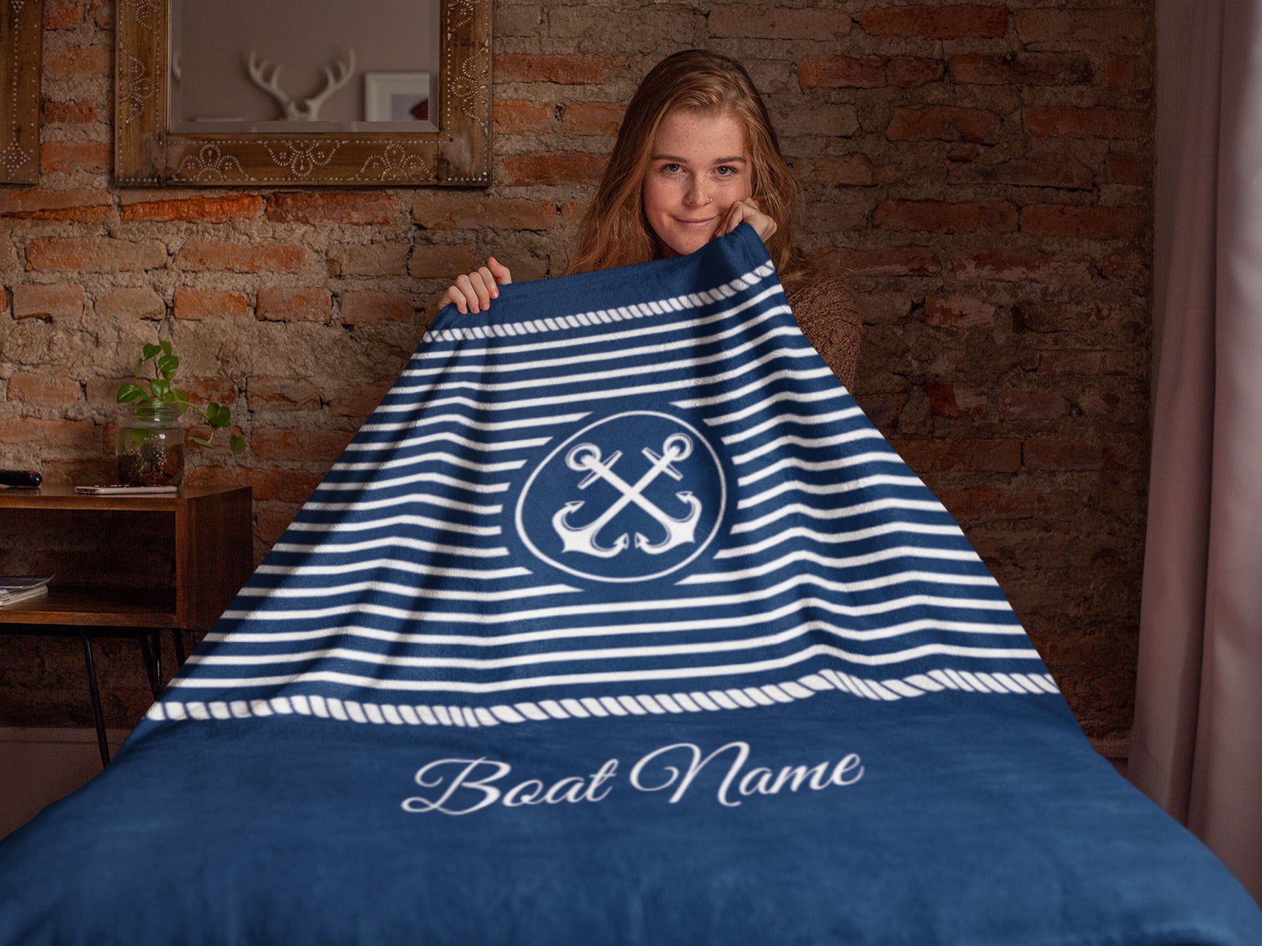 Custom Boat Blanket, Nautical Bedding, Boat Gift, Beach House Decor, Coastal Blanket, Yacht Bedding