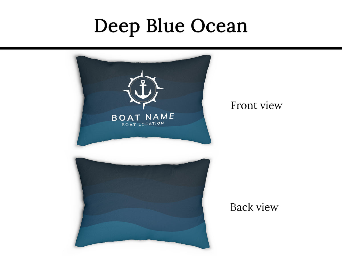 Boat Gift, Navy Outdoor Lumbar Pillow, Custom Boat Name Pillow, Maritime Anchor Pillow