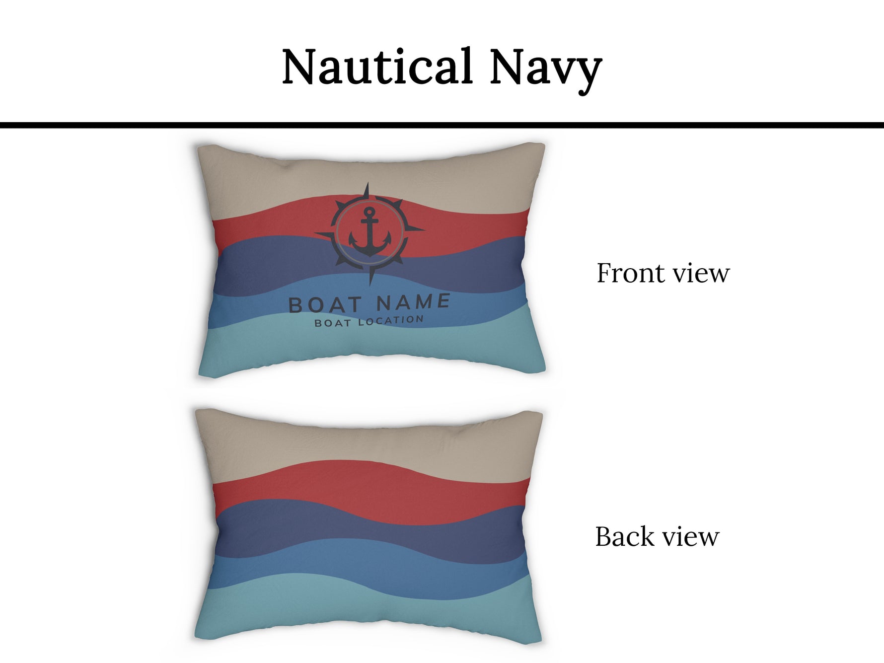 Boat Gift, Navy Outdoor Lumbar Pillow, Custom Boat Name Pillow, Maritime Anchor Pillow