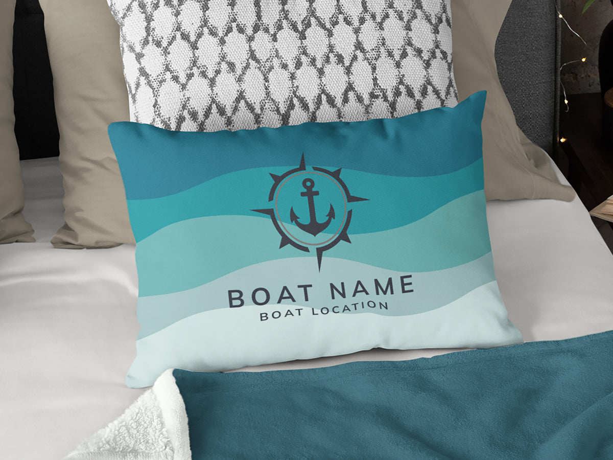 Boat Gift, Navy Outdoor Lumbar Pillow, Custom Boat Name Pillow, Maritime Anchor Pillow