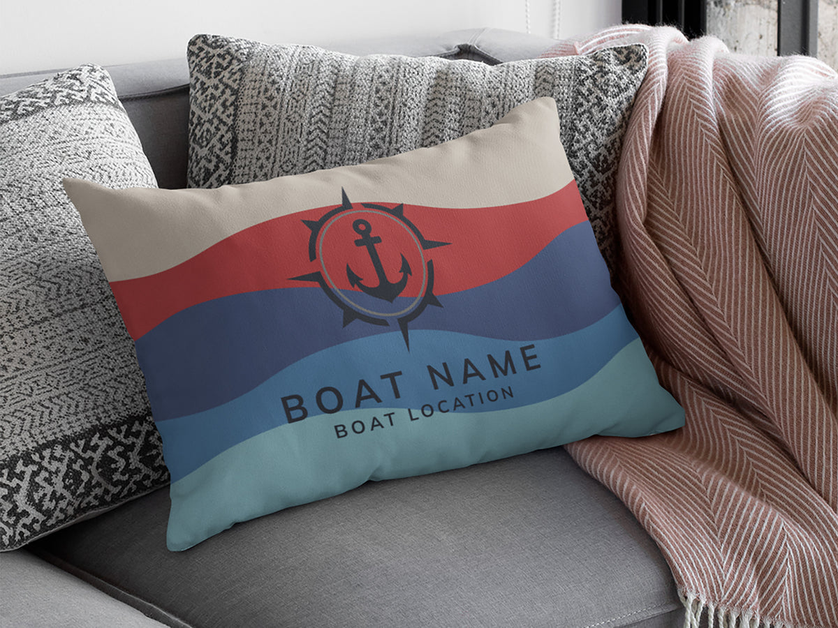 Boat Gift, Navy Outdoor Lumbar Pillow, Custom Boat Name Pillow, Maritime Anchor Pillow