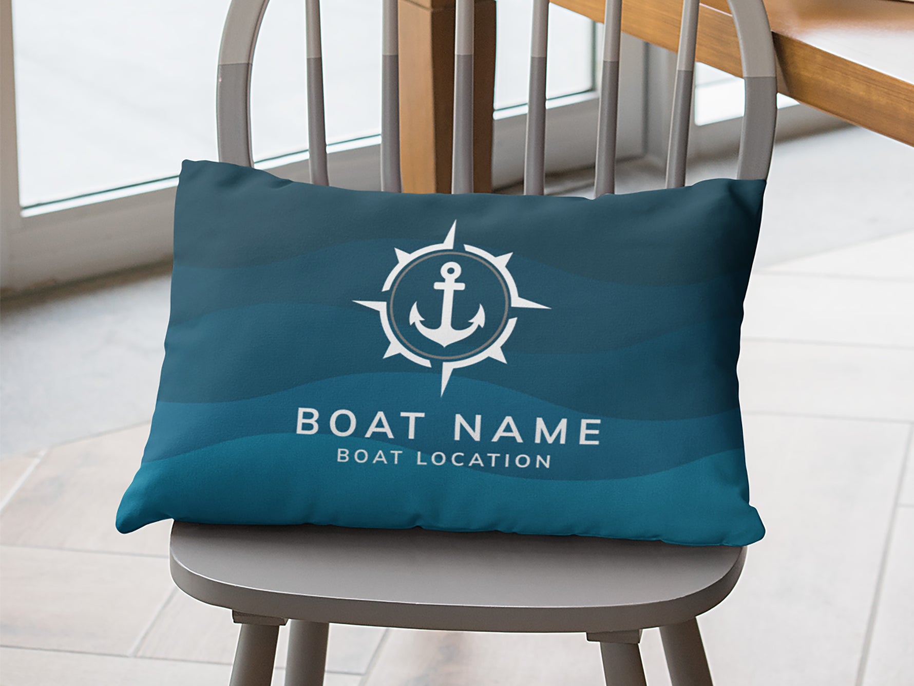 Boat Gift, Navy Outdoor Lumbar Pillow, Custom Boat Name Pillow, Maritime Anchor Pillow