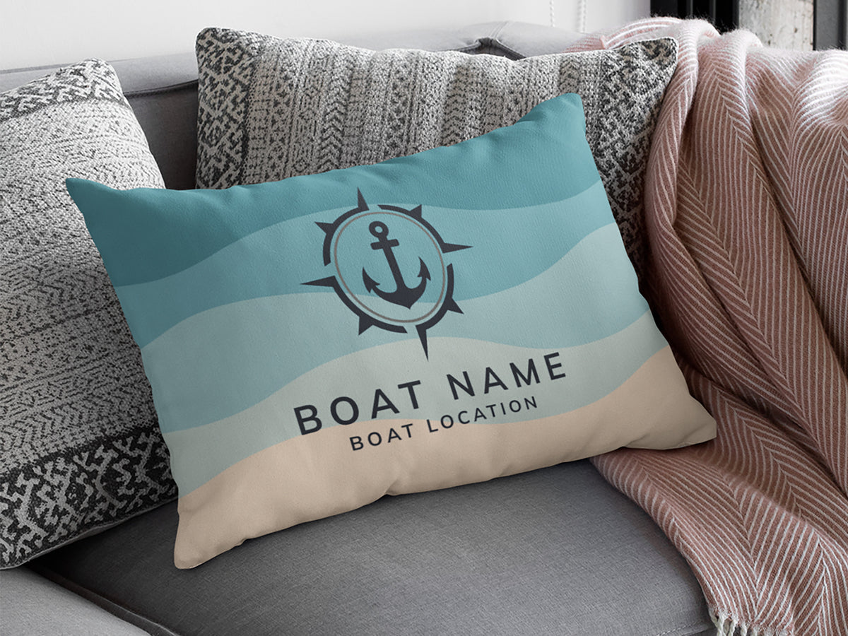 Boat Gift, Navy Outdoor Lumbar Pillow, Custom Boat Name Pillow, Maritime Anchor Pillow