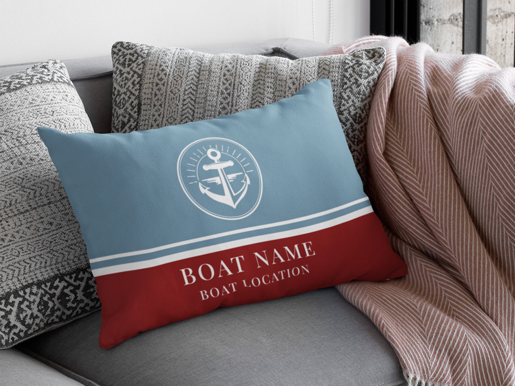 Outdoor Lumbar Pillow, Boat Gift, Boat Pillow, Anchor Cusion, Maritime Home Decor