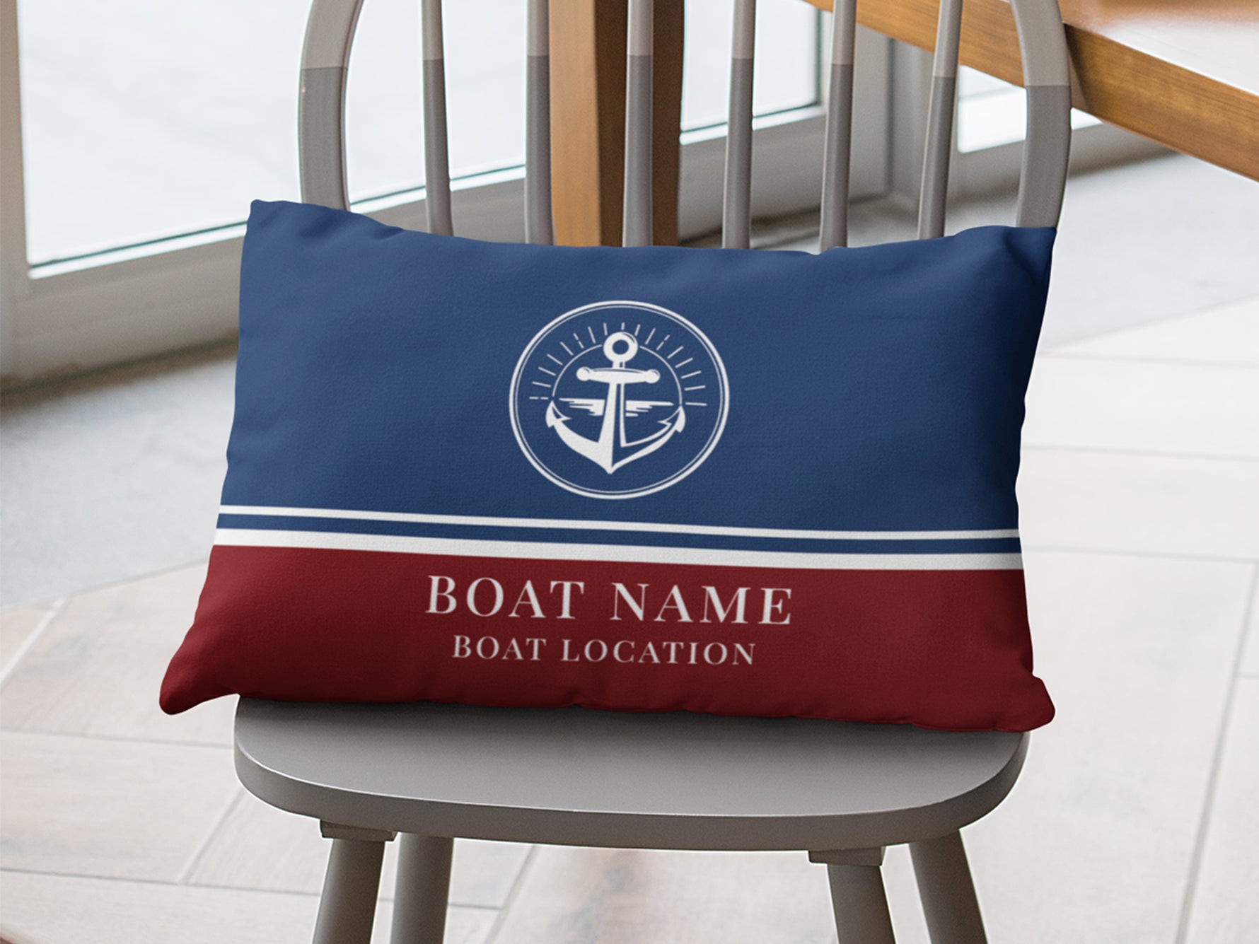 Outdoor Lumbar Pillow, Boat Gift, Boat Pillow, Anchor Cusion, Maritime Home Decor