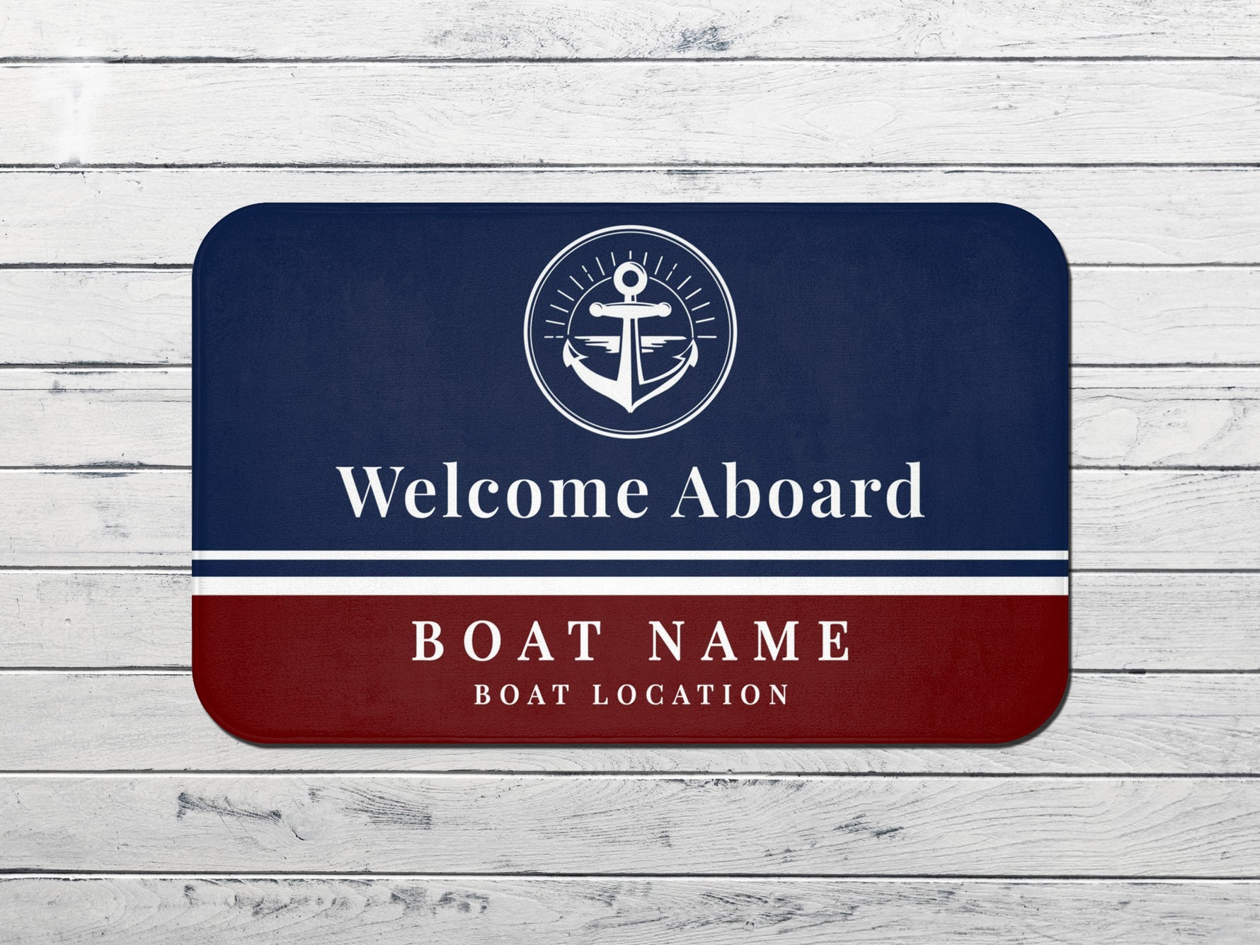 Welcome Mat for Boat, Marine Bath Mat, Nautical Bath Rug, Navy Blue Bathroom Mat