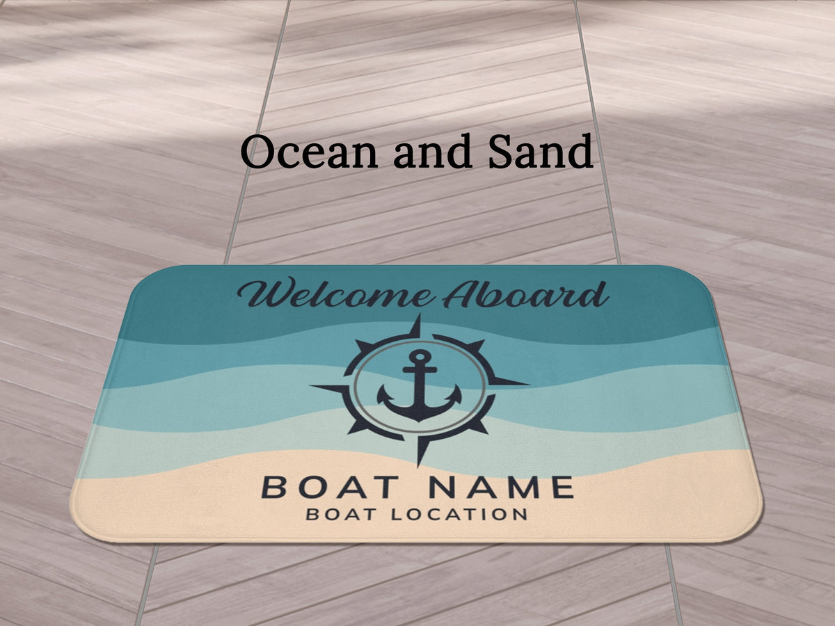 Custom Boat Mat, Welcome Aboard New Boat Gift, Anchor Bath Mat, Lake House Nautical Bathroom Mat