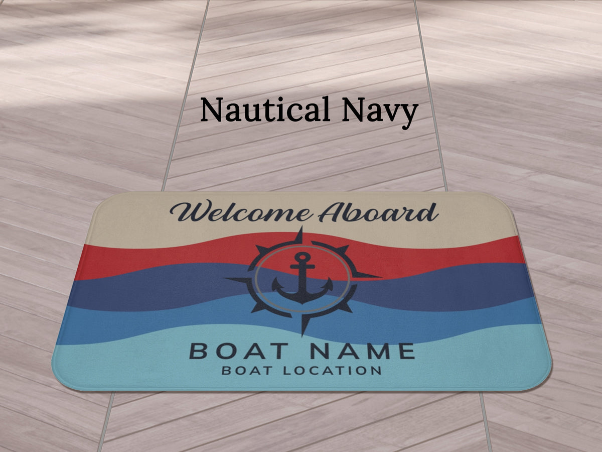 Custom Boat Mat, Welcome Aboard New Boat Gift, Anchor Bath Mat, Lake House Nautical Bathroom Mat