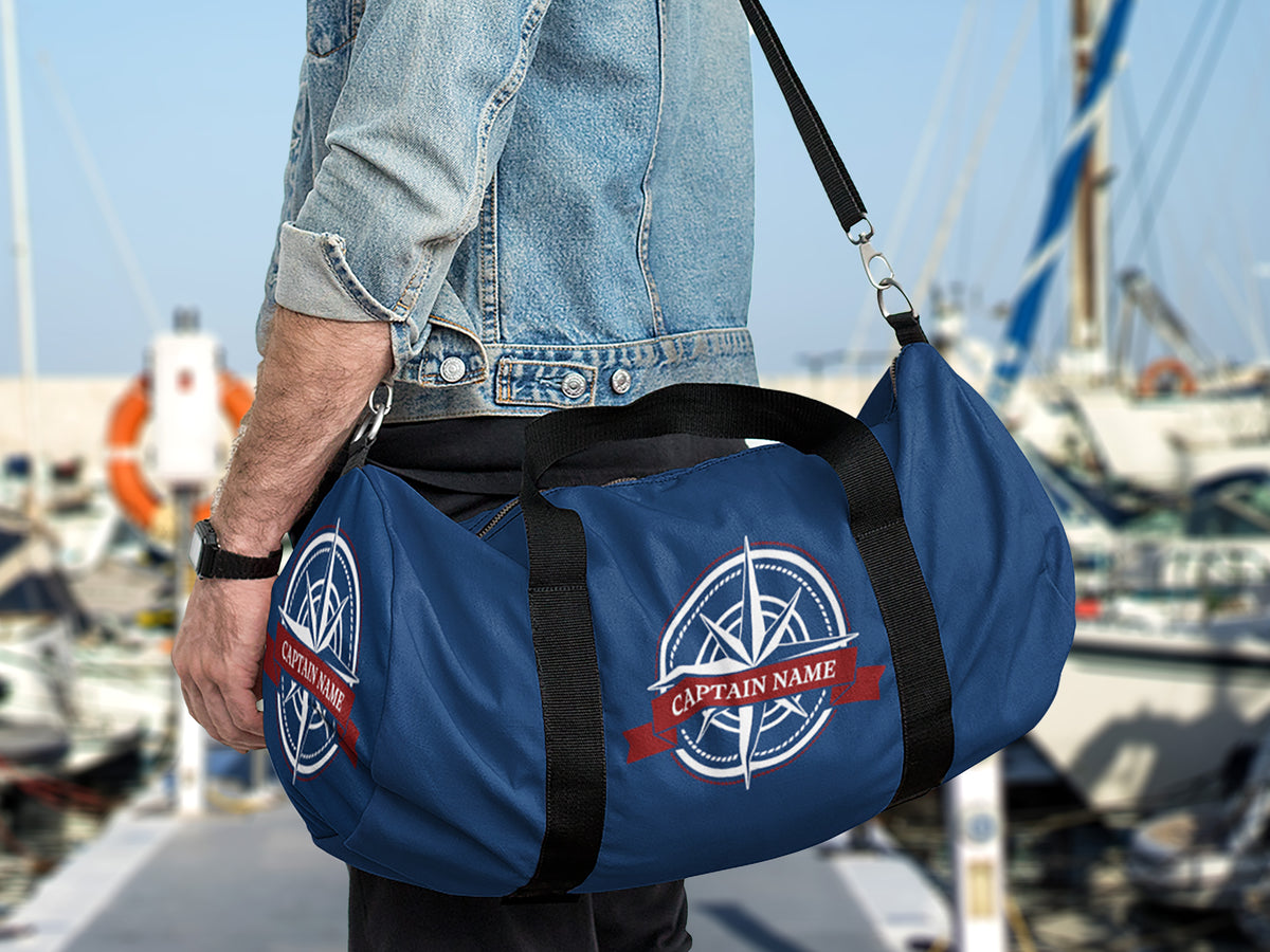 Custom Boat Bag, Captain Gift, Weekender Duffle Bag, Personalized Nautical Bag, Compass Travel Bag