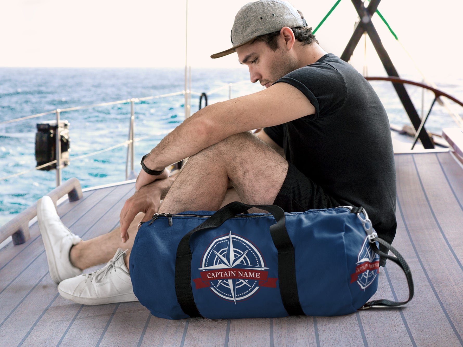 Custom Boat Bag, Captain Gift, Weekender Duffle Bag, Personalized Nautical Bag, Compass Travel Bag