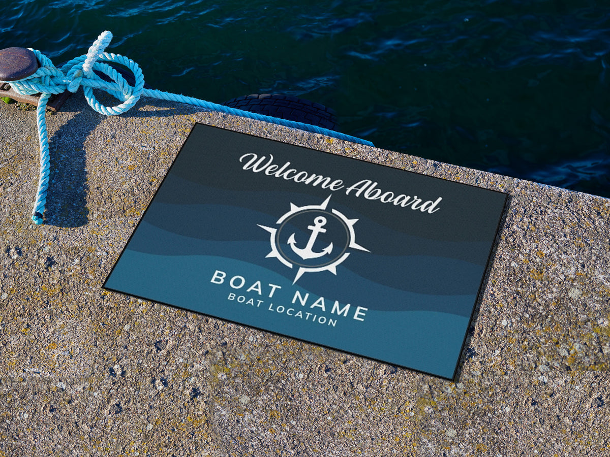 Anchor Boat Mat, Heavy Duty Welcome Aboard Nautical Yatch Mat, Sailing Themed Gift for New Boat Owners