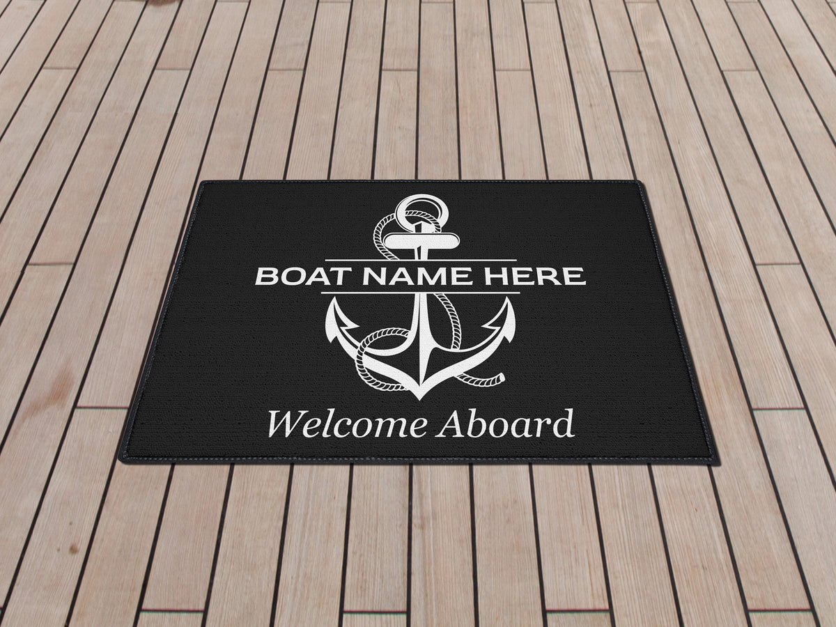 Custom Boat Welcome Mat, Boat Gift, Welcome Aboard Rug, Nautical Gift for Boat Owner