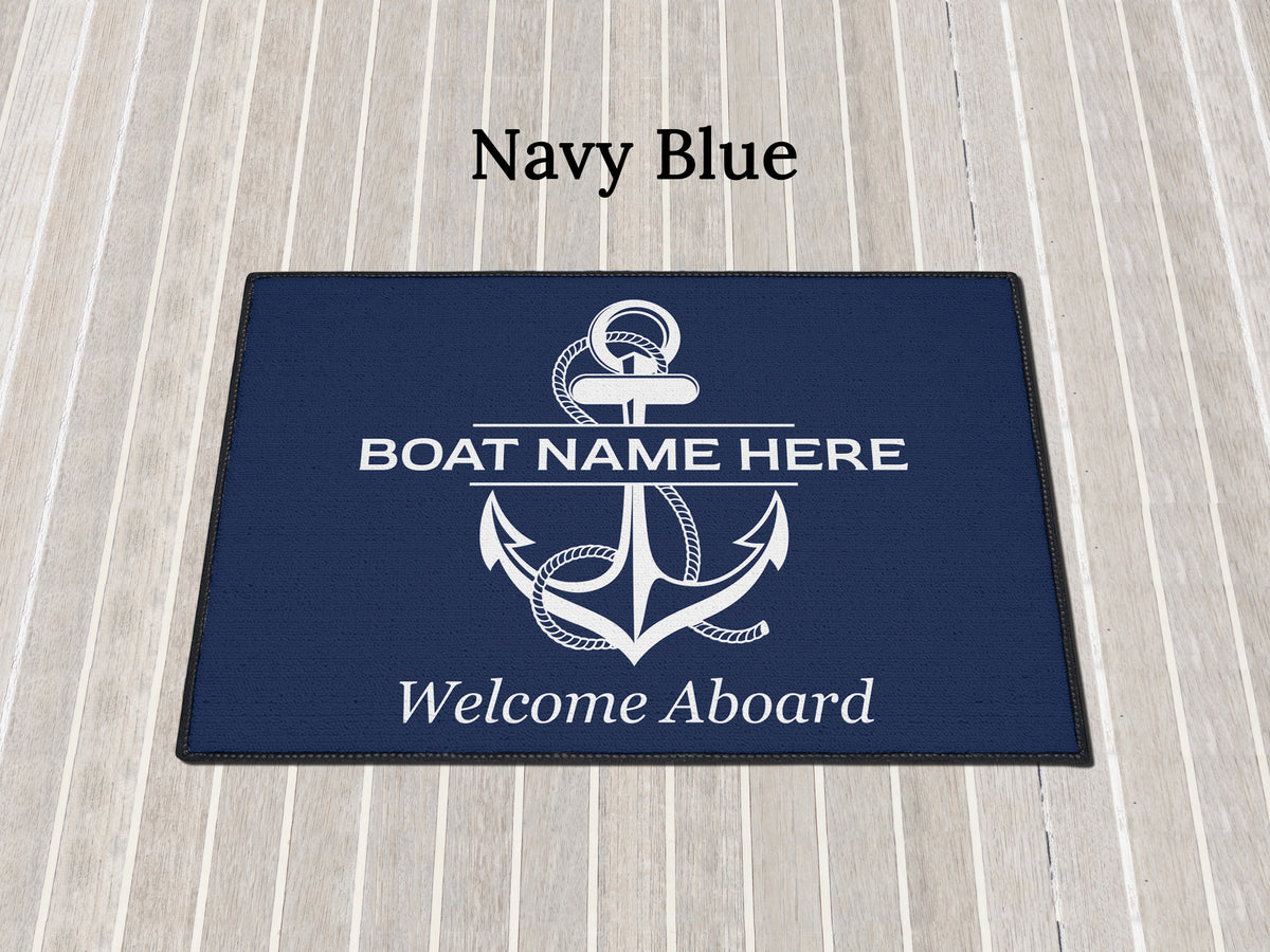 Custom Boat Welcome Mat, Boat Gift, Welcome Aboard Rug, Nautical Gift for Boat Owner