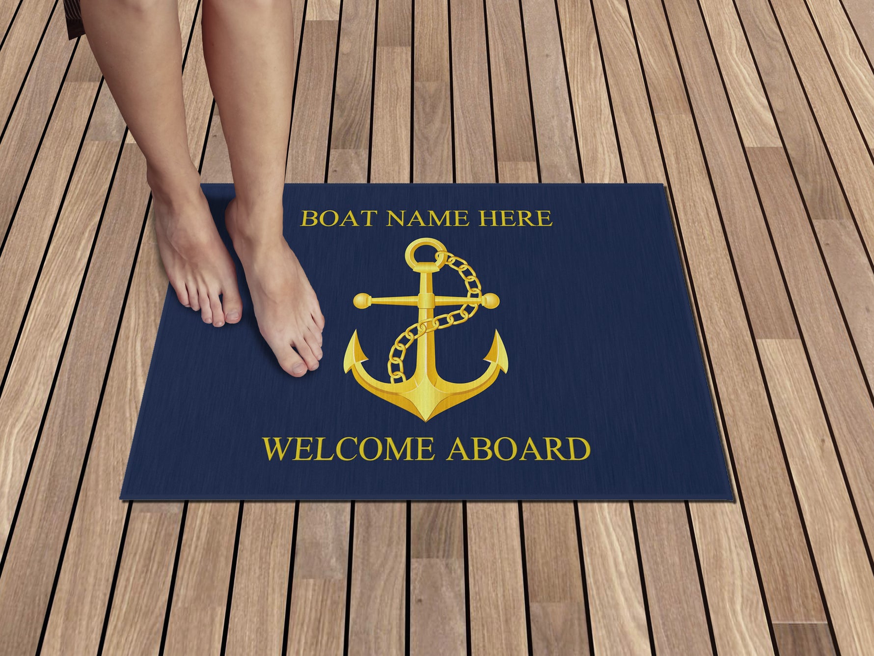 Welcome Aboard Rug, Outdoor Rug for Boats, Custom Family Boat Gift, Nautical Accent Rug