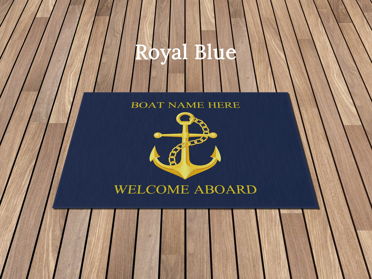 Welcome Aboard Rug, Outdoor Rug for Boats, Custom Family Boat Gift, Nautical Accent Rug