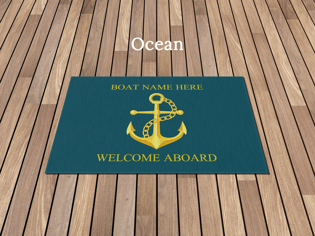 Welcome Aboard Rug, Outdoor Rug for Boats, Custom Family Boat Gift, Nautical Accent Rug