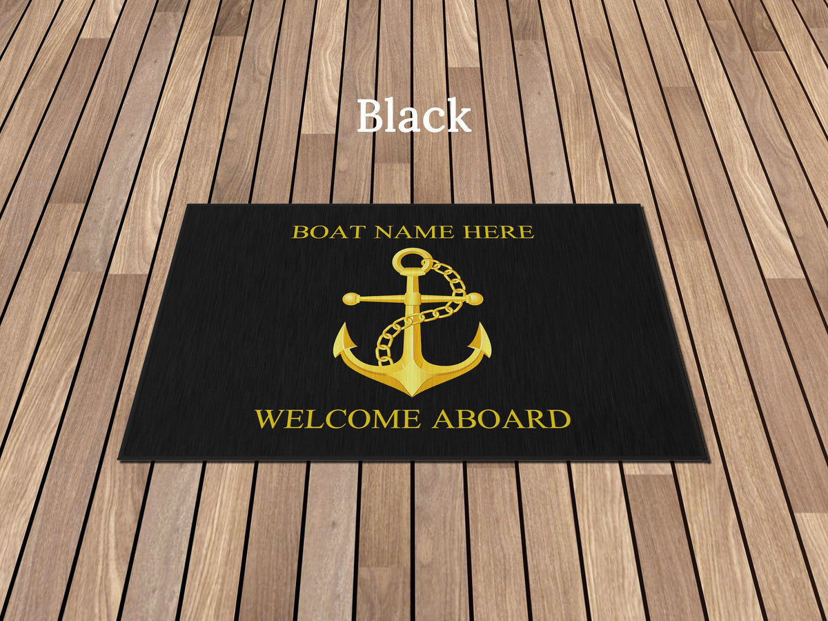 Welcome Aboard Rug, Outdoor Rug for Boats, Custom Family Boat Gift, Nautical Accent Rug