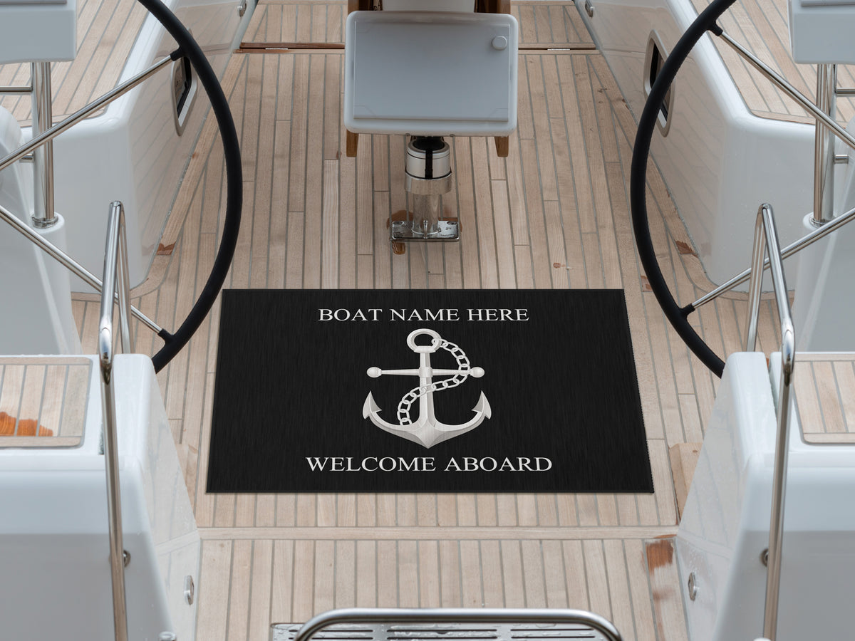 Custom Boat Name Rug, Nautical Anchor Rug for Boat Lovers, Custom Gift for Yacht or Lake House