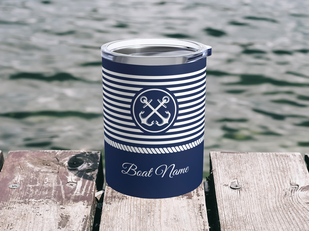 Boat Tumbler, Boat Name Gift, Insulated Anchor Mug, Gift for Sailor, Yatch Accessories, Lake House Tumbler