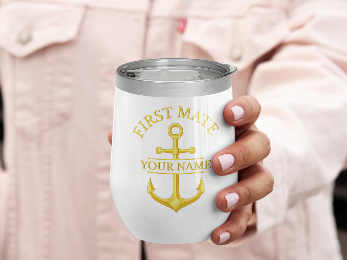 Custom Anchor Wine Tumbler, Nautical Gift, Boat Tumbler, Captain First Mate Crew