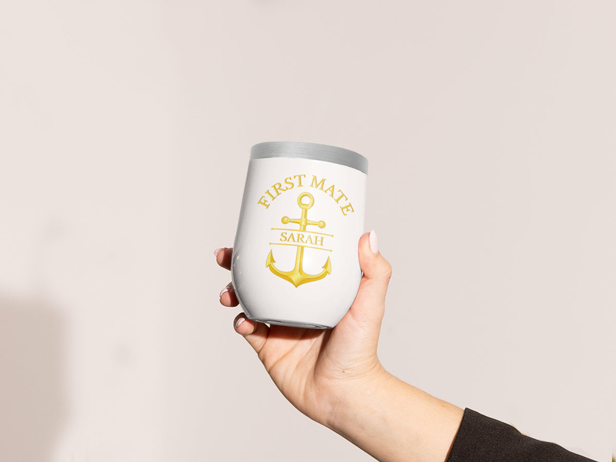 Custom Anchor Wine Tumbler, Nautical Gift, Boat Tumbler, Captain First Mate Crew