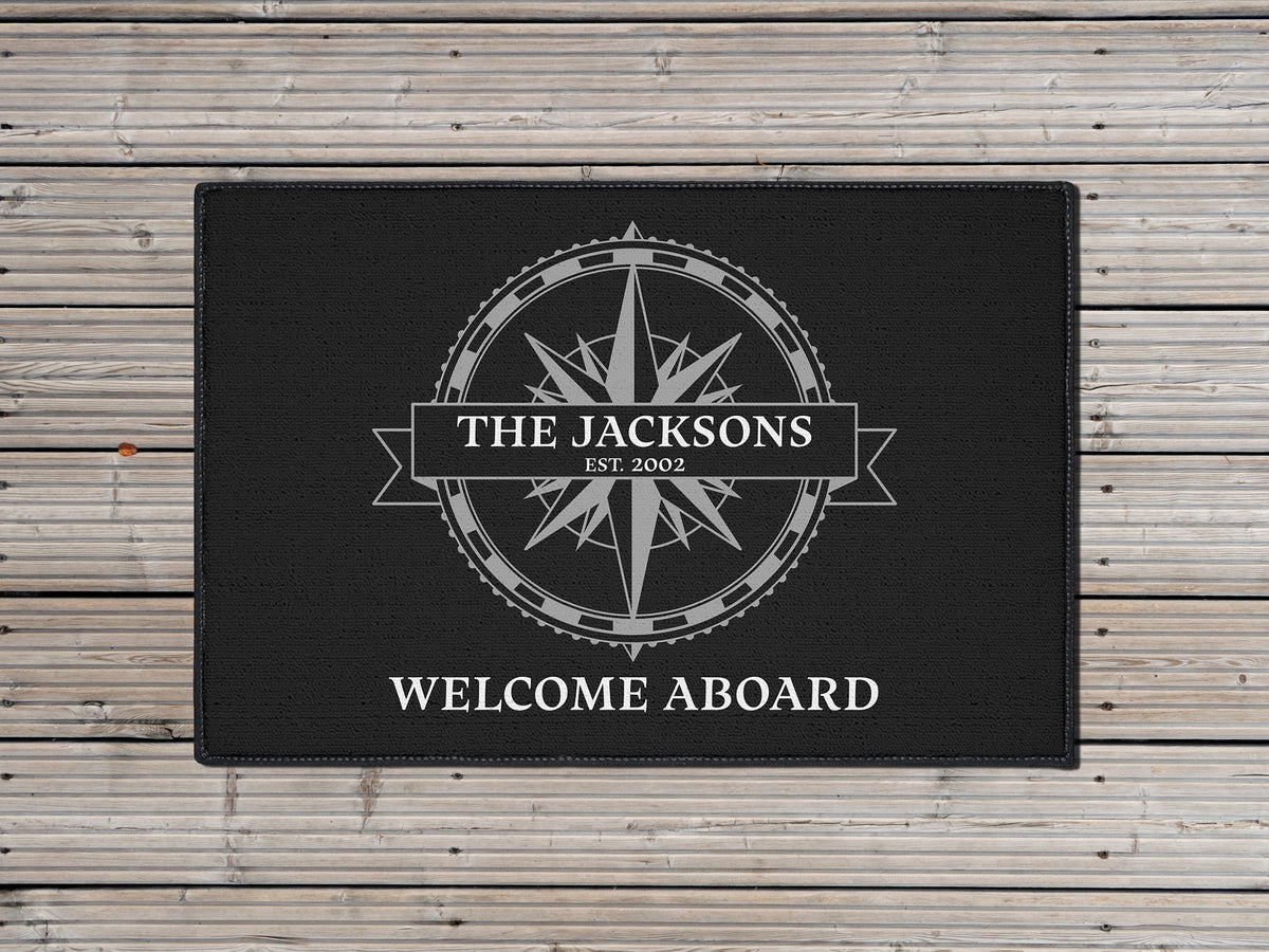 Family Boat Gift, Welcome Aboard Mat, Nautical Boat Accessories, Lake House Gift