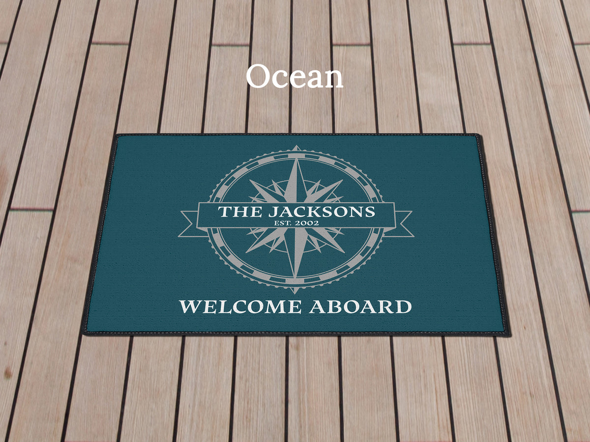 Family Boat Gift, Welcome Aboard Mat, Nautical Boat Accessories, Lake House Gift