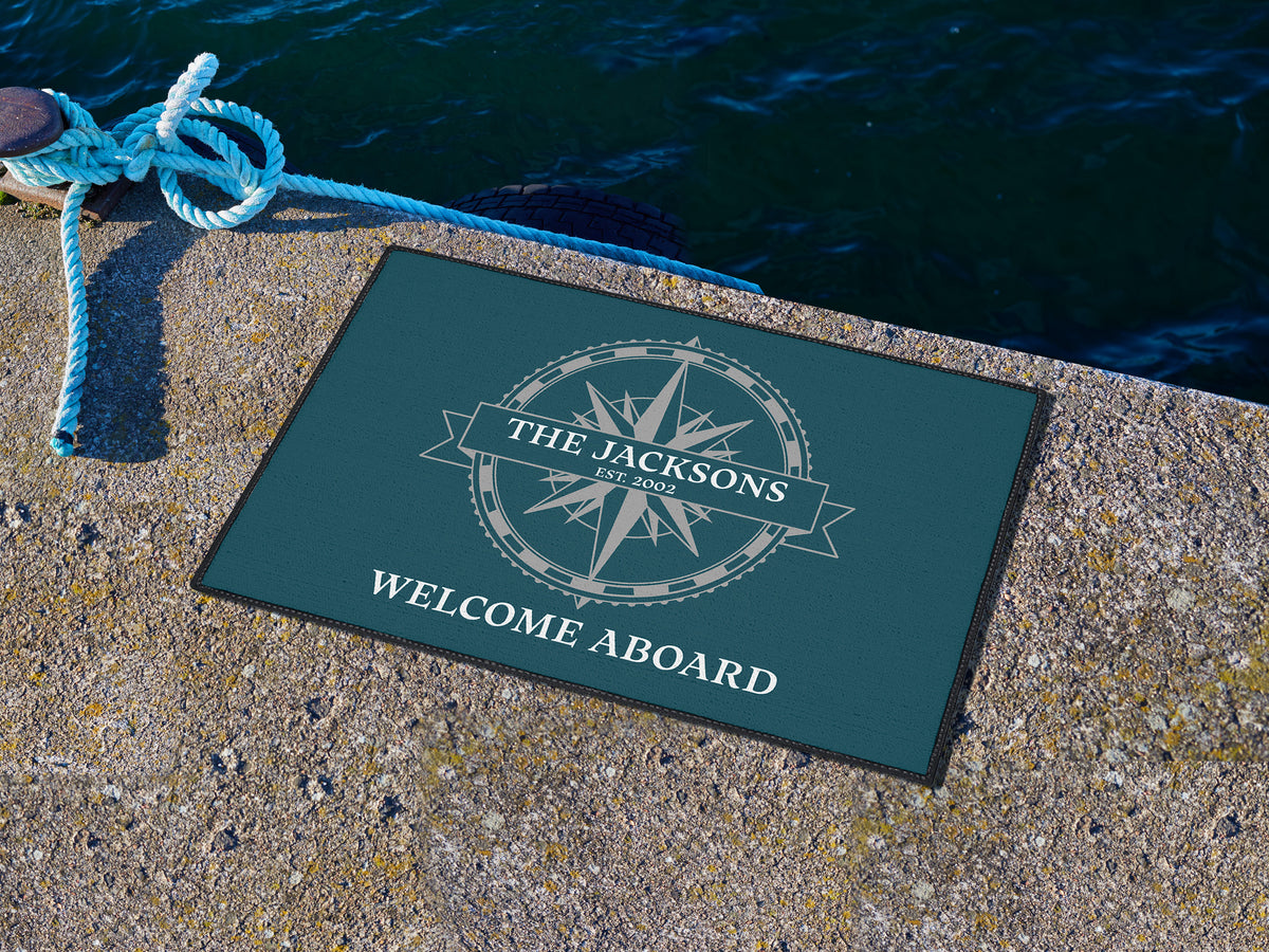 Family Boat Gift, Welcome Aboard Mat, Nautical Boat Accessories, Lake House Gift