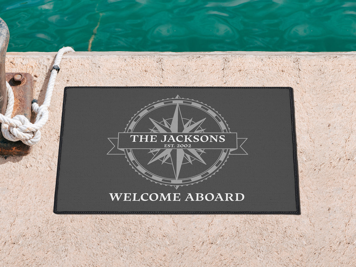 Family Boat Gift, Welcome Aboard Mat, Nautical Boat Accessories, Lake House Gift