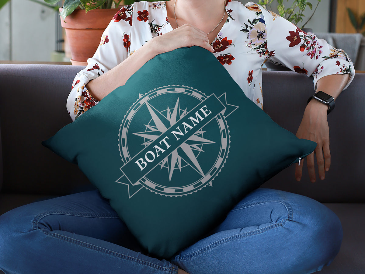 Boat Pillow, Nautical Cushion, Boat Gift, Compass Pillow, Coastal Pillow, Boating Decor