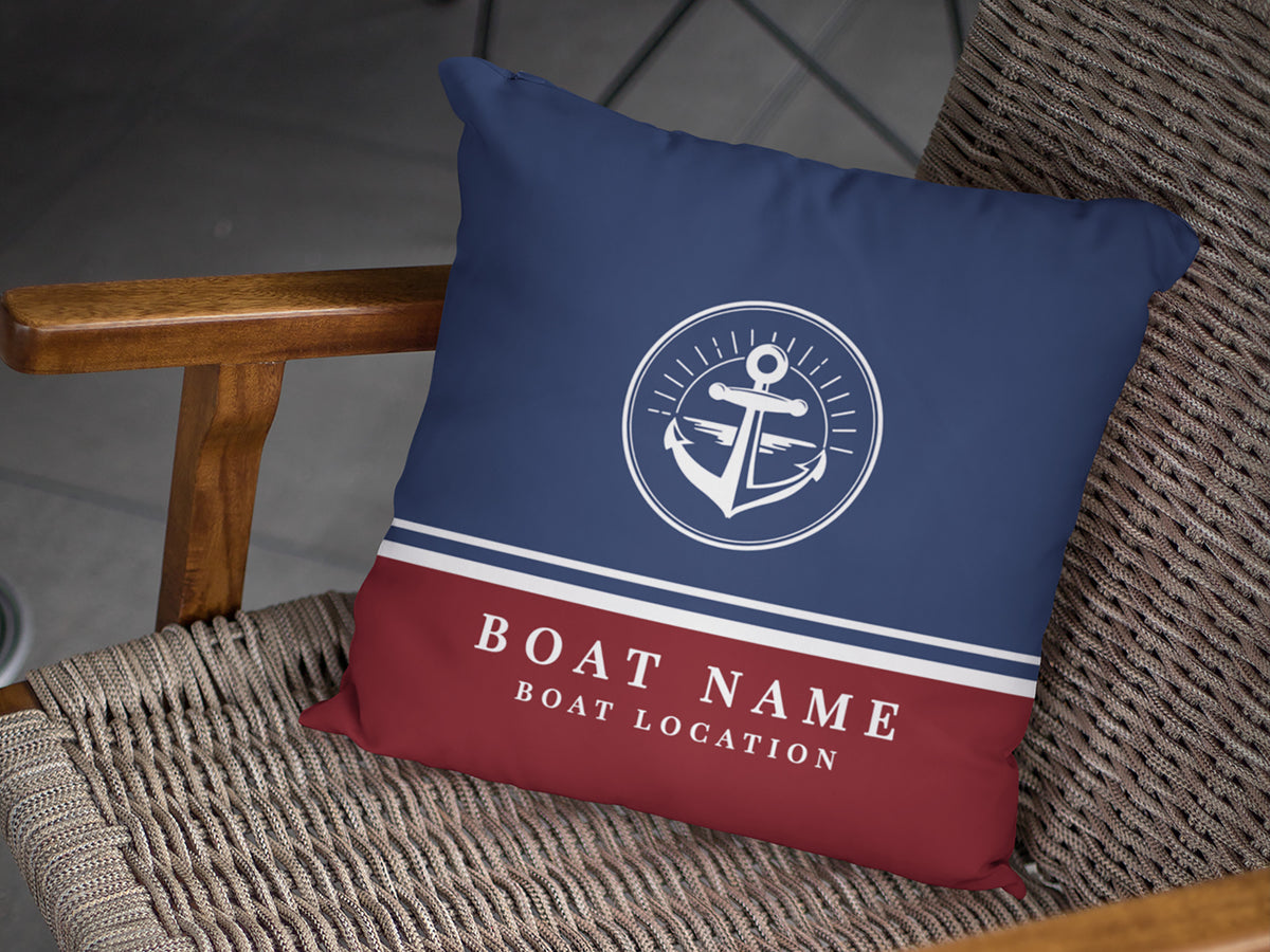 Boat Pillow, Blue Anchor Cushion, Nautical Gift, Sailing Present, Yacht Gift for Men or Women