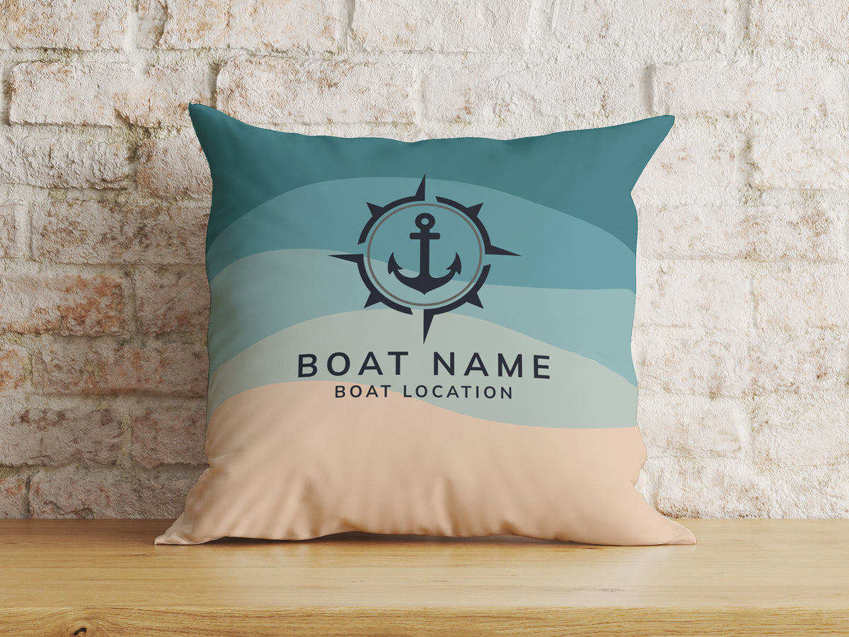 Custom Boat Name Pillow, Nautical Interior Lake House Pillow, Anchor Cushion, New Boat Gift for Yacht Owners