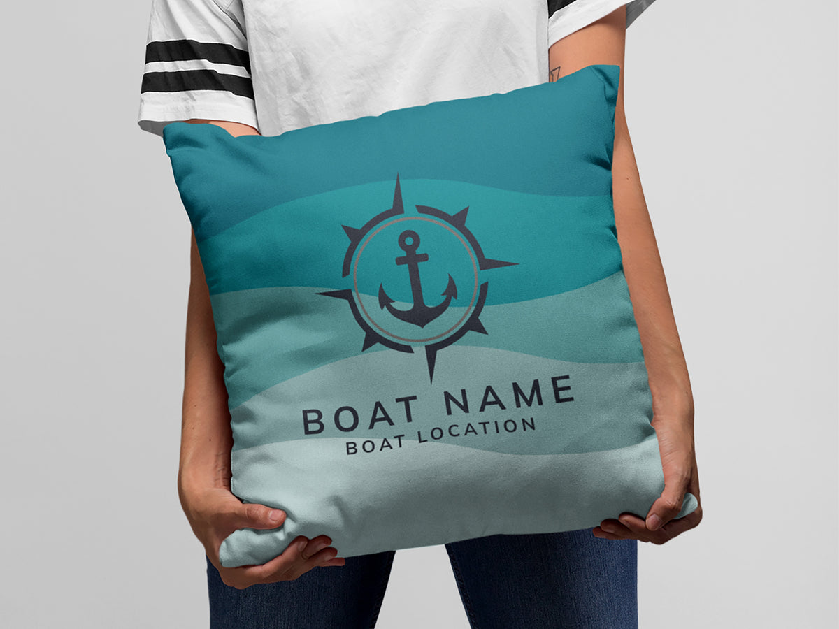 Custom Boat Name Pillow, Nautical Interior Lake House Pillow, Anchor Cushion, New Boat Gift for Yacht Owners