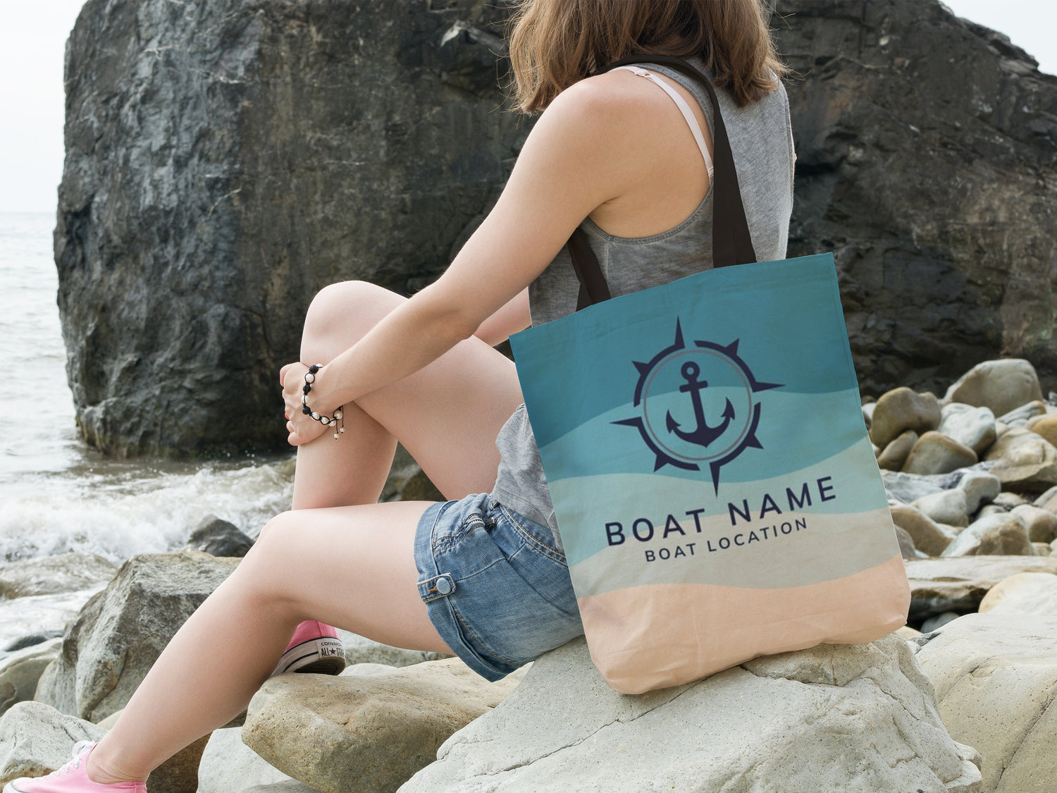 Anchor Tote Bag, Custom Boat Name Nautical Tote Bag, Boat Gift for Women