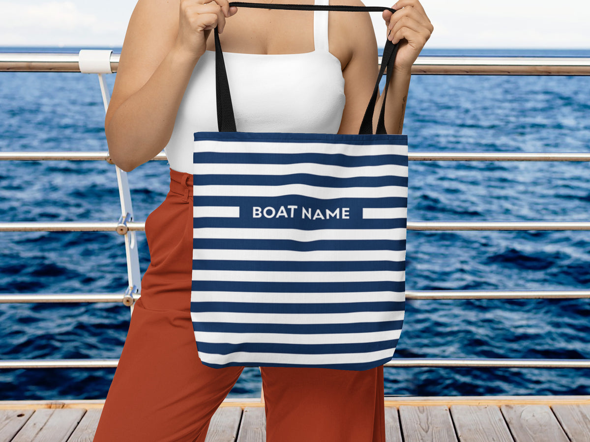 Custom Striped Bag, Boat Tote Bag, Boat Gifts for Women, Nautical Beach Bag, Personalized Tote