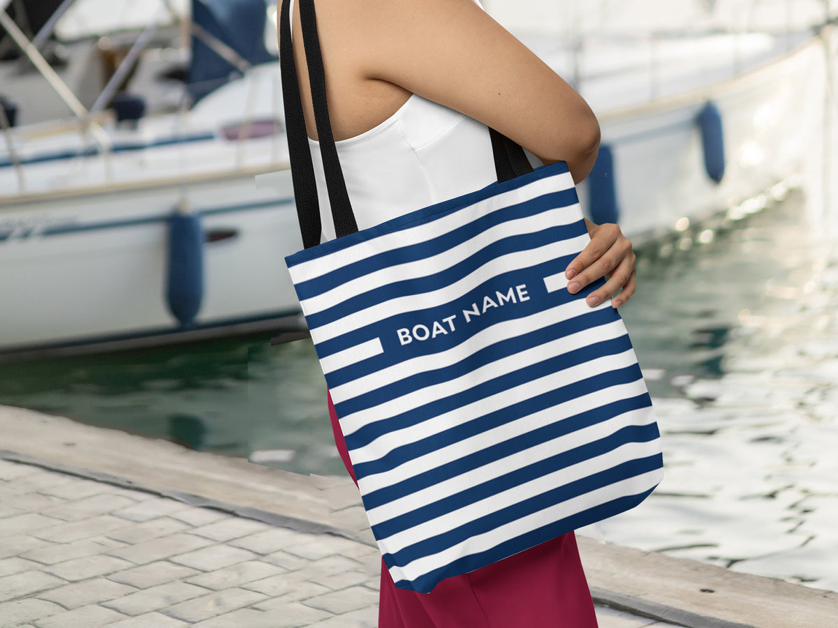 Custom Striped Bag, Boat Tote Bag, Boat Gifts for Women, Nautical Beach Bag, Personalized Tote