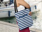 Custom Striped Bag, Boat Tote Bag, Boat Gifts for Women, Nautical Beach Bag, Personalized Tote