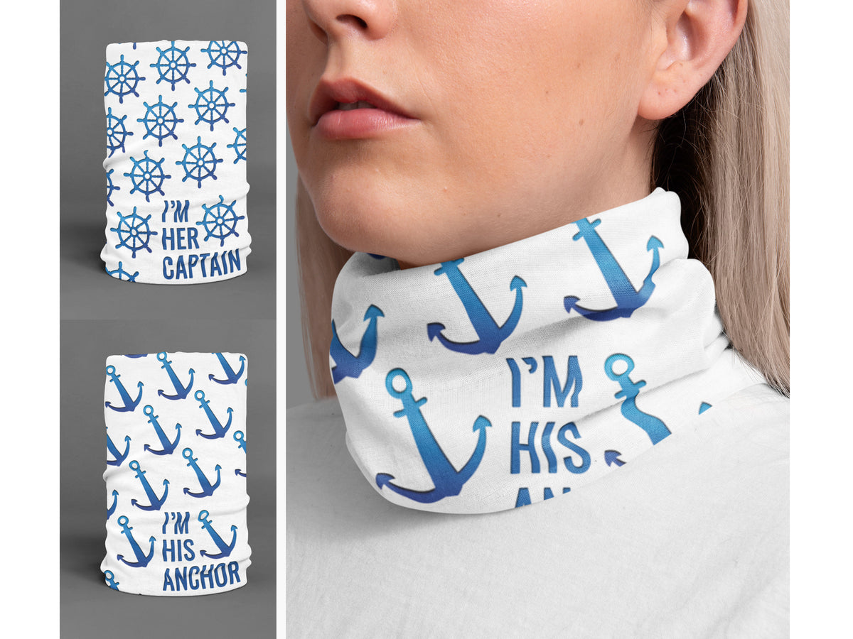 Custom Nautical Neck Gaiter, Sailing Couple Gift, Tube Scarf for Cruise, Nautical Bandana, Boating Buff